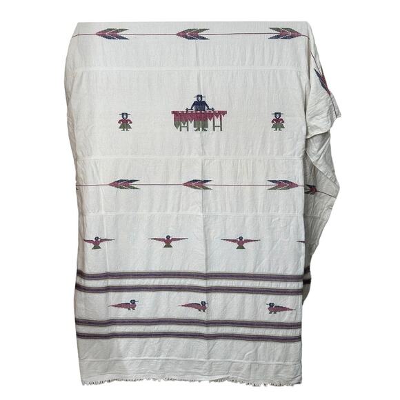 Vintage Guatemalan Woven Textile Birds Cook Tablecloth Wall Hanging 50 x 74 - Picture 1 of 11